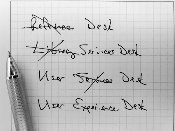 A picture of a notepad with writing of "user experience desk"