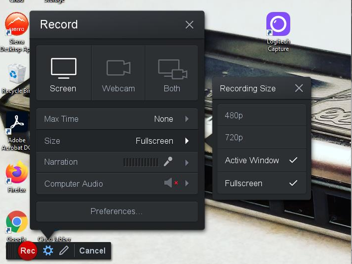 the Fullscreen option in Screencast-o-matic
