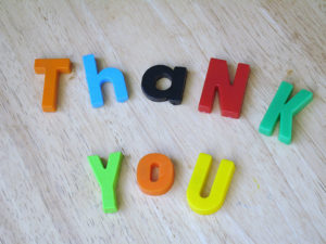 "Thank you" spelled in colorful magnet letters